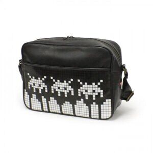 Space Invaders Crossbody Tote Messenger Bag Black White Faux Leather Skyline